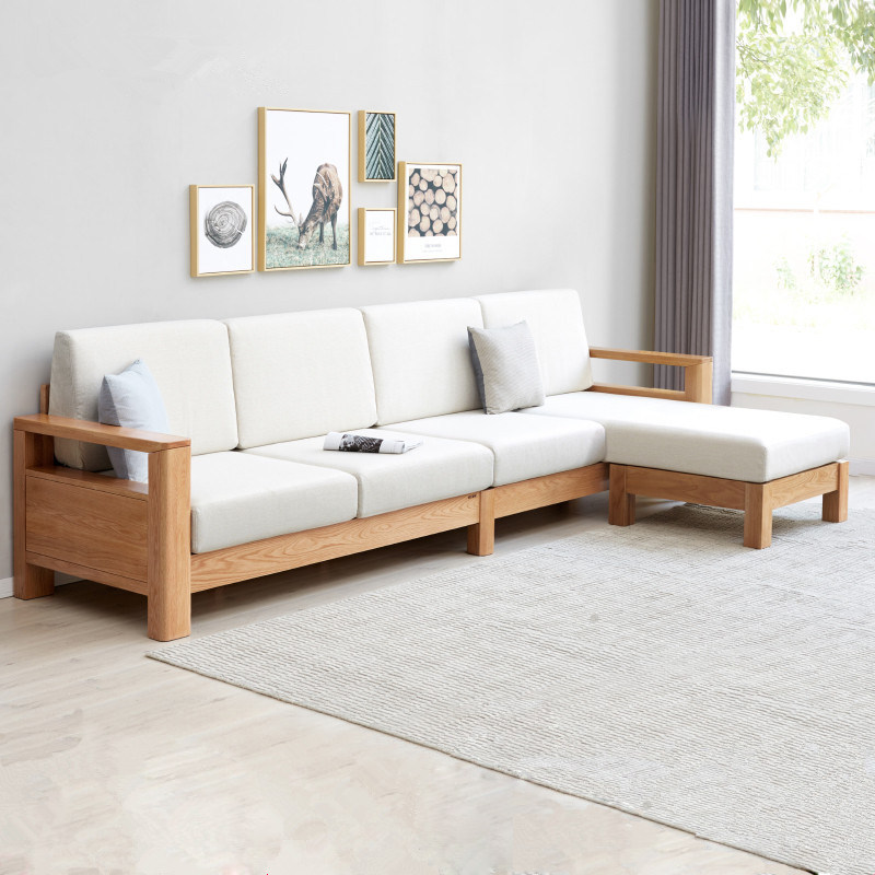 All solid wood sofa Nordic small apartment oak sofa combination modern minimalist log corner sofa living room furniture