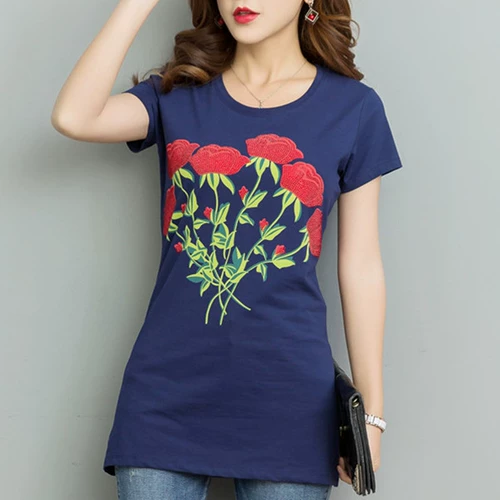 Хлопковая приталенная длинная приятная телу летняя футболка, короткий рукав, средней длины, большой размер, в корейском стиле