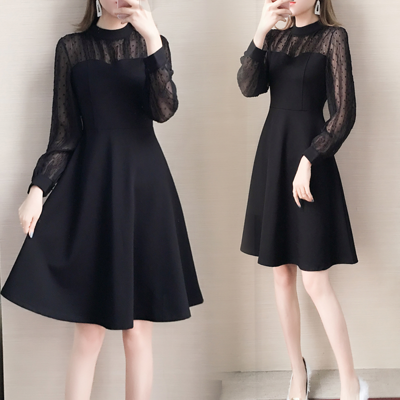 2026 Spring Plus Size Women's High-End Elegant Little Black Dress Hepburn Style for Slightly Chubby Women, Tummy-Covering, Sophisticated Dress