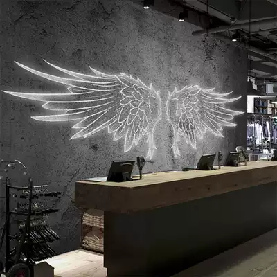 ins Net red tide wallpaper personality retro nostalgic 3D cement wings background wall living room mural industrial wind wallpaper