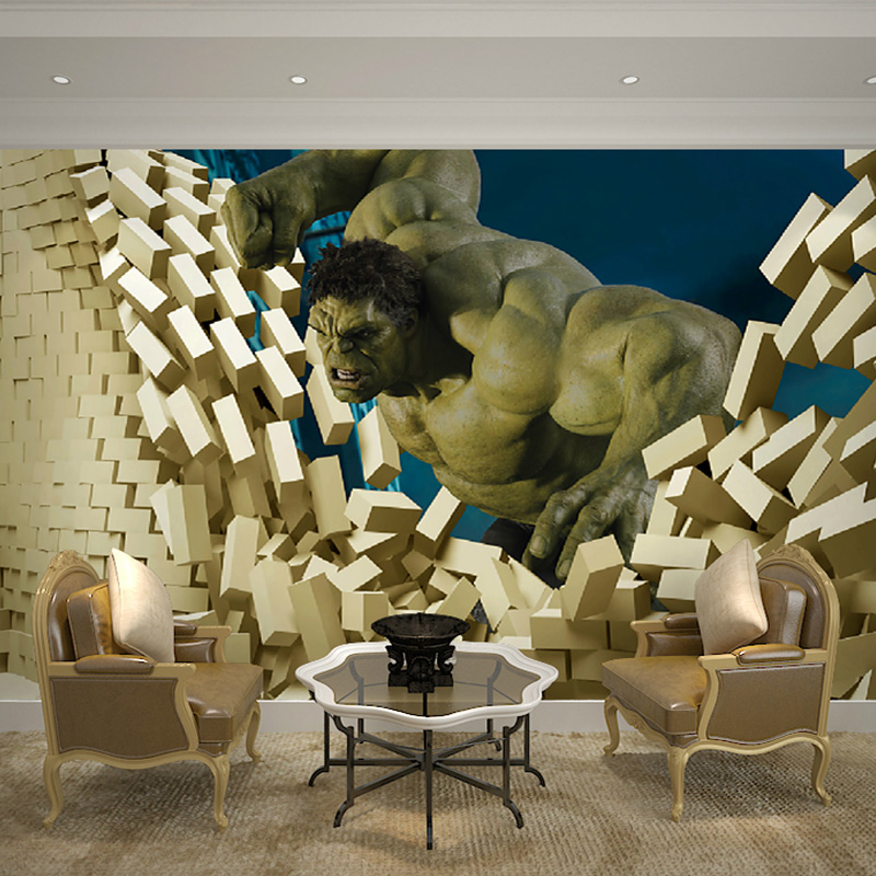 Customized personality creative 3d three-dimensional large mural Hulk wallpaper ktv bar TV hospital gym wallpaper
