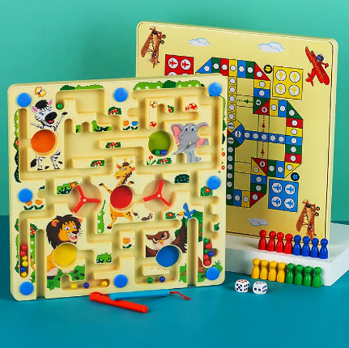 Children's early education magnetic maze pen and ball game parent-child flying chess puzzle boys and girls toys wooden above