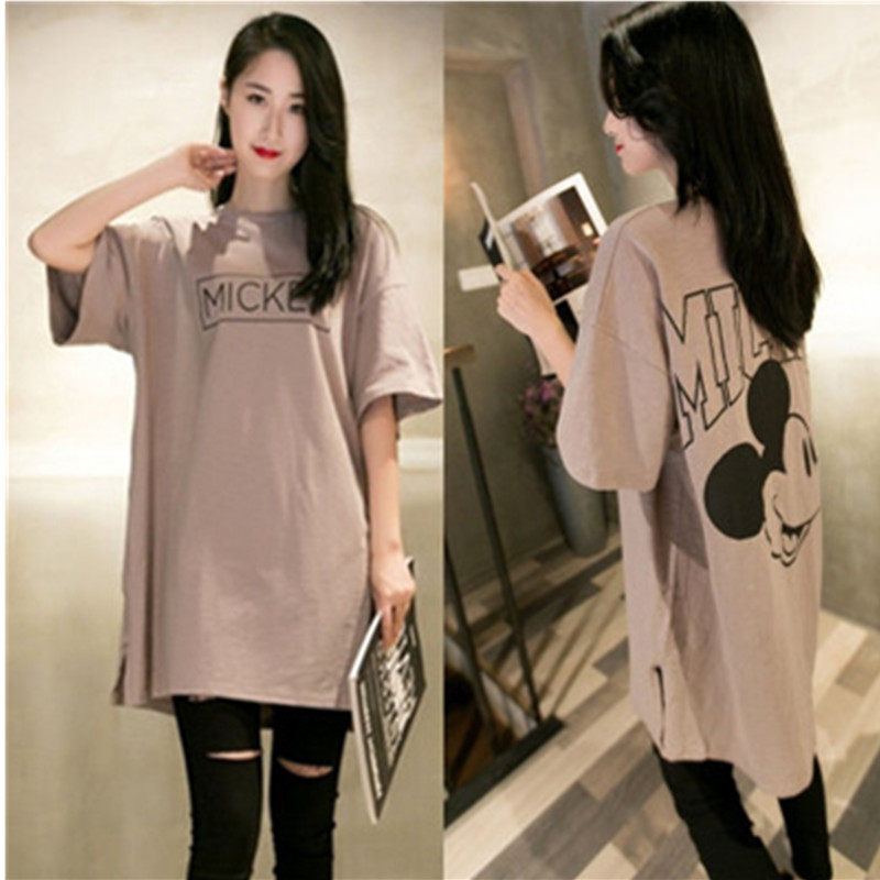 Maternity summer top cotton short-sleeved t-shirt Korean version 2021 new mid-length version loose pregnant women's dress tide mom