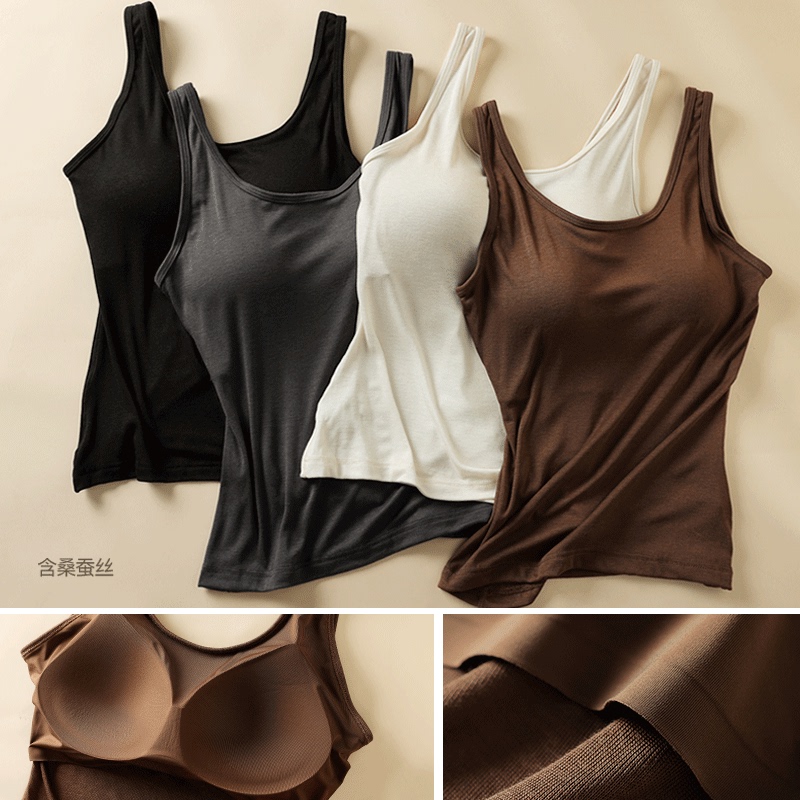 Export High-End Mulberry Silk Camisole with Chest Pads for Women, 2026 Summer New Style, Beautiful Back Bra Top Export High-End Mulberry Silk Camisole with Chest Pads for Women, 2026 Summer New Style, Beautiful Back Bra Top