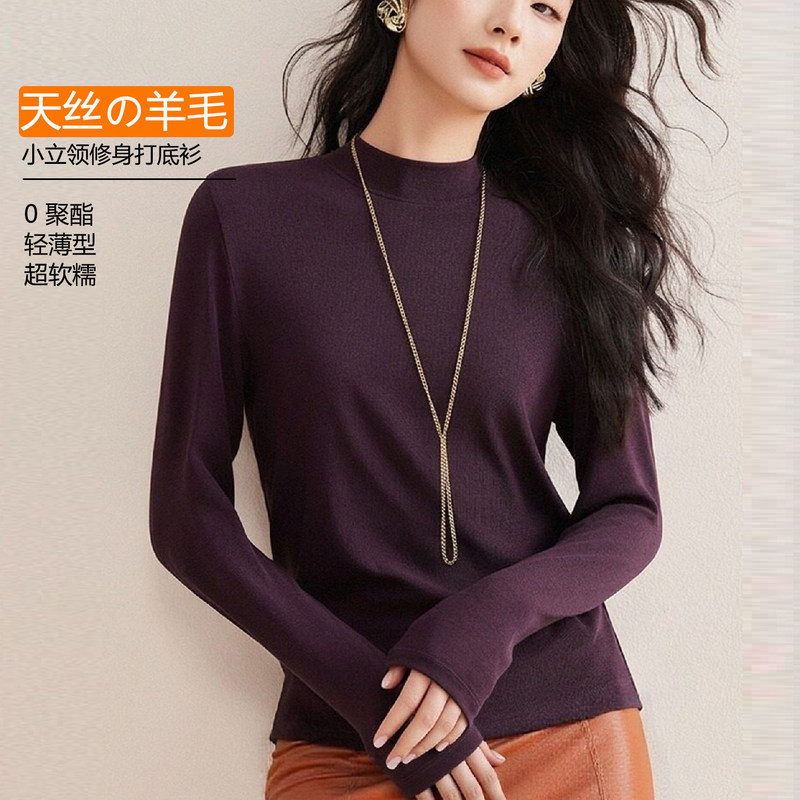 Light Luxury Wool Tencel Long-Sleeve T-Shirt for Women, 2026 Autumn and Winter New Style, Base Layer, Warm Outerwear, Inner Layer Top Light Luxury Wool Tencel Long-Sleeve T-Shirt for Women, 2026 Autumn and Winter New Style, Base Layer, Warm Outerwear, Inner Layer Top
