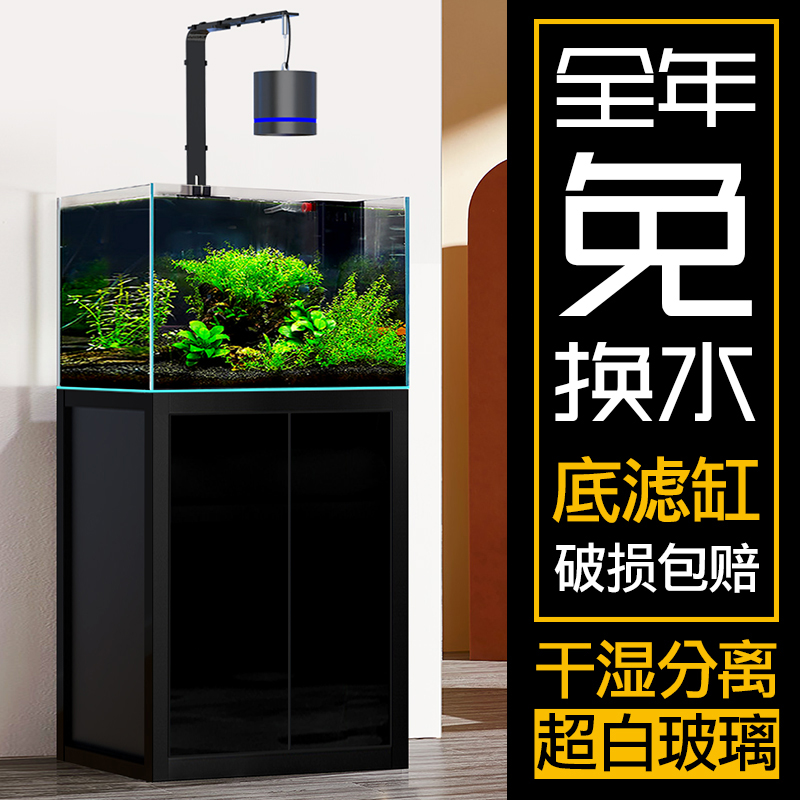 Small and medium household living room Quad water straw cylinder bottom filter ultra white glass eco sloth free water fish tank aquarium