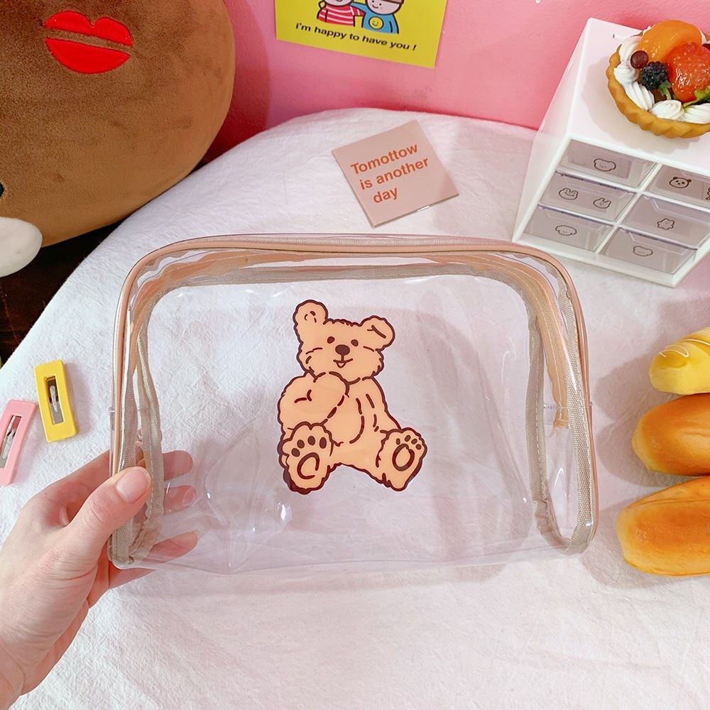 Bear wash bag transparent cosmetic bag portable large-capacity Korean version of the student cosmetic bag out waterproof storage bag