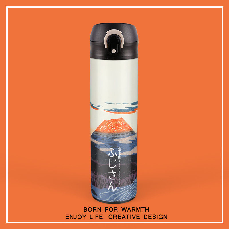 Japanese original retro-ancient Fuji Mountain Fuji minimal insulation cup creative bounce cap large capacity water cup and wind student boy