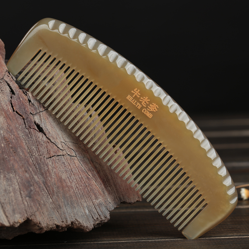 White water cow horn comb natural pure large long hair household Yak horn comb for women gift custom lettering