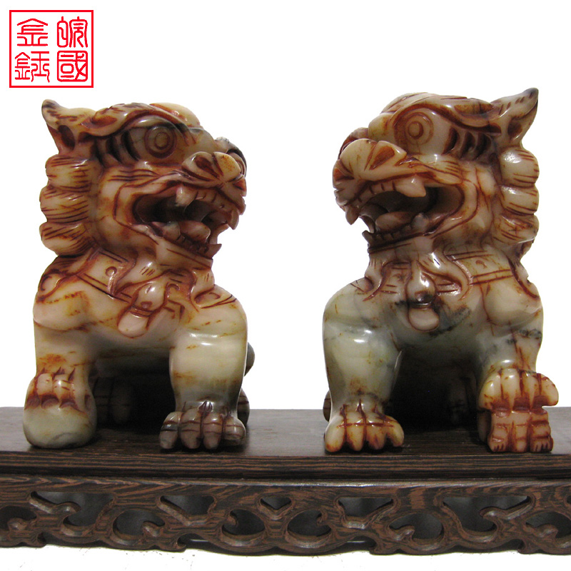 Anhui Jinyu jade door lion decoration A pair of palace door lion decoration Home foyer decoration Living room Chinese style