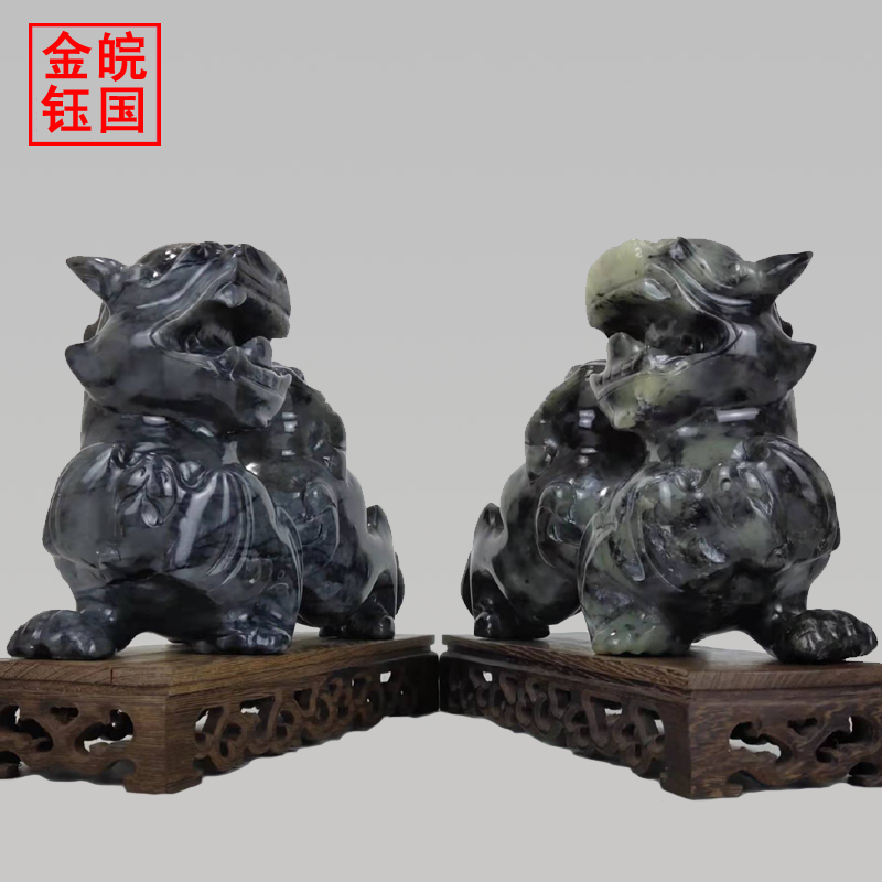 20CM Lucky Pixiu jade ornaments a pair of office Bogu shelf desktop ornaments ornaments Fengshui crafts gifts ornaments