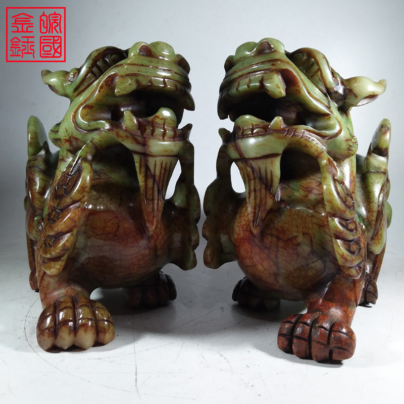 Anhui Guojin Yu Xiu jade Pixiu ornaments a pair of wine cabinet decorations Living room Bogu frame Chinese TV cabinet decoration
