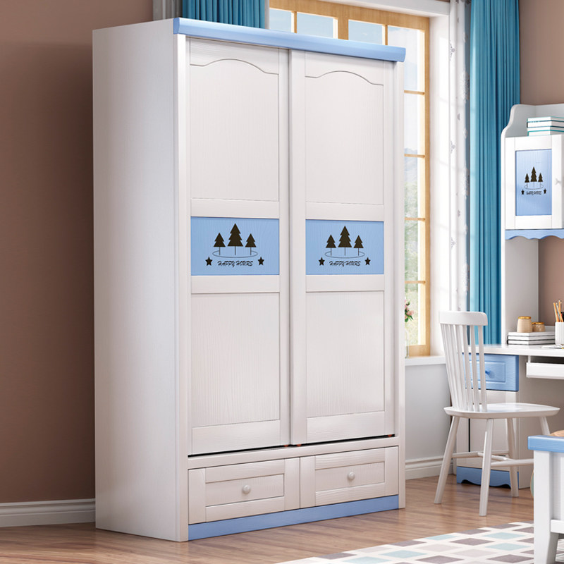 Children's solid wood wardrobe modern minimalist storage storage home bedroom small apartment two-door push-pull coat overall cabinet