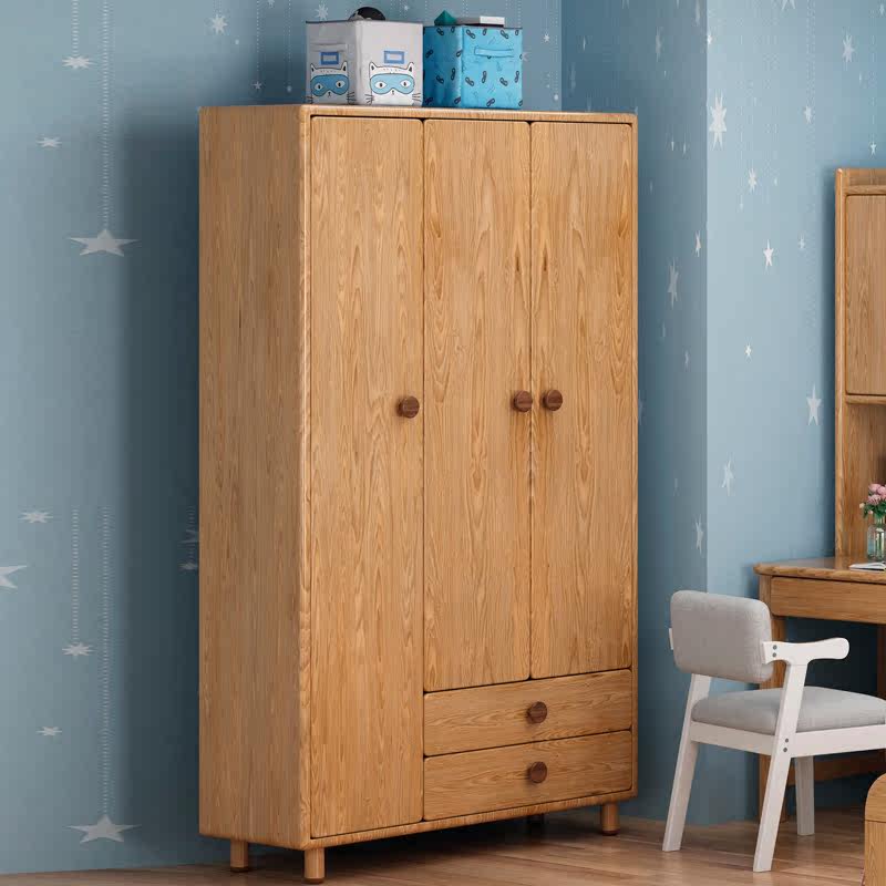 Children's wardrobe all solid wood ash suite combination bedroom home simple storage storage size apartment cabinet