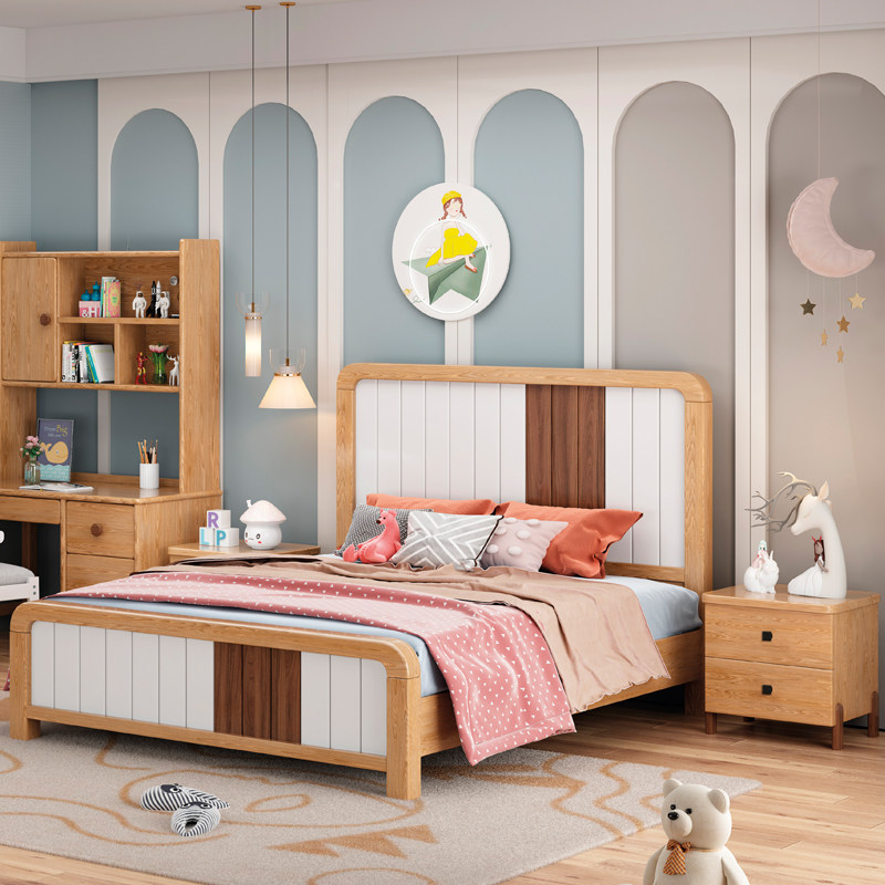 Children's bed girl all solid wood simple modern girl ash bedroom suite combination single princess wind bed