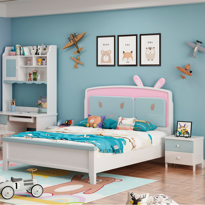 Children's bed girl dream castle princess bed Nordic modern minimalist net red solid wood girly wind single rabbit bed