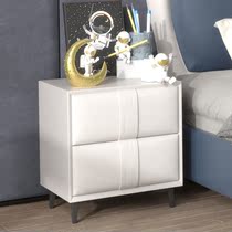 Light extravagant bed head cabinet genuine leather modern minimalist containing bedroom storage whole solid wood size family type bedside cabinet