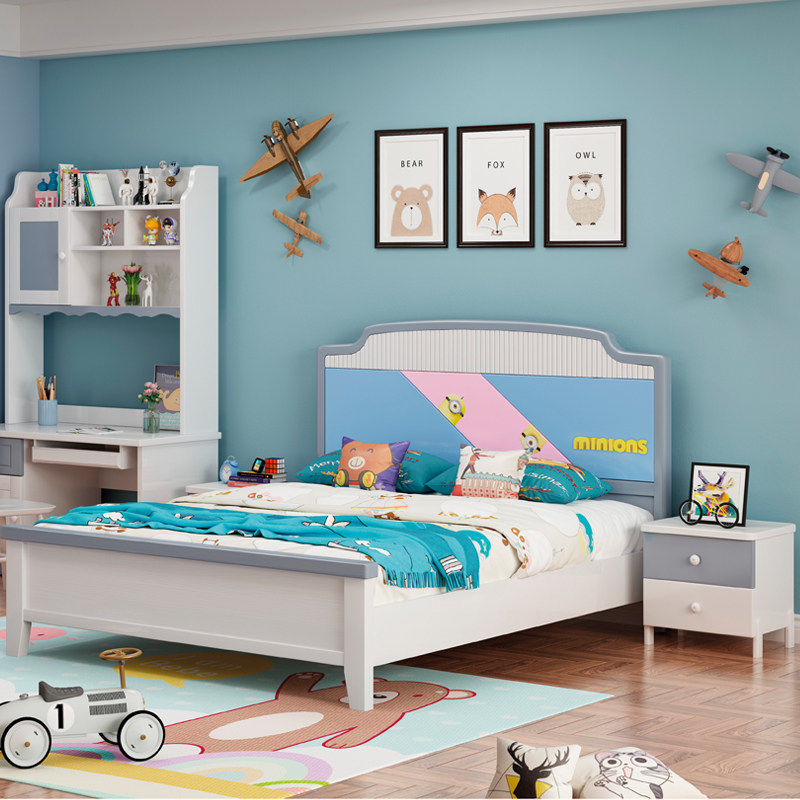 Children's bed boys and girls Nordic modern minimalist single size apartment youth net red small yellow people solid wood bed