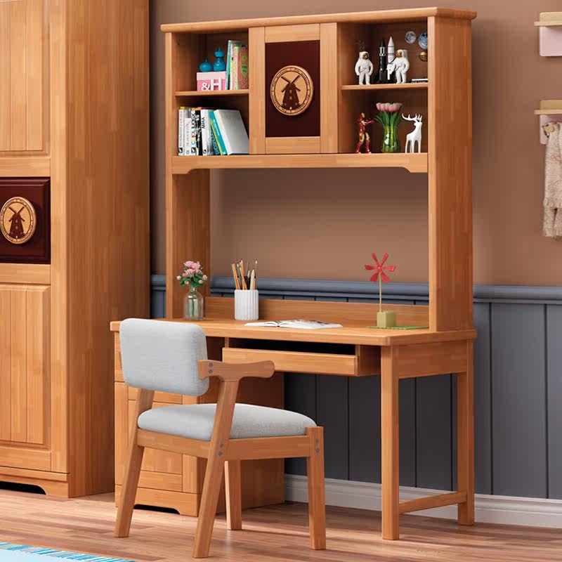 Children's solid wood desk Nordic modern minimalist bedroom home multi-functional storage storage bookshelf study table