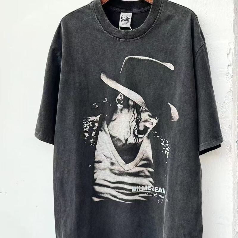 Michael Jackson Billie Jean Heavy Washed Vintage Short-Sleeve T-Shirt Loose Top Trendy