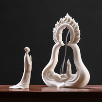 Chinese-style Buddha white porcelain creative ornaments reverse flow incense office desktop porch decoration Zen home furnishings