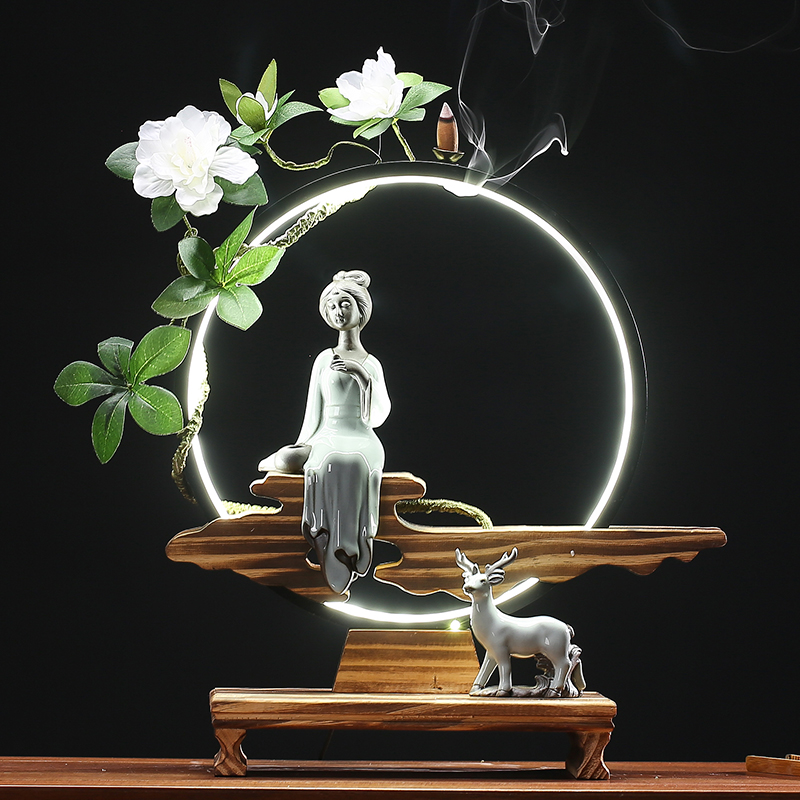 New Chinese Zen Lightring Solid Wood Ceramics Swing Household View Creative Table Lights Decoration Club