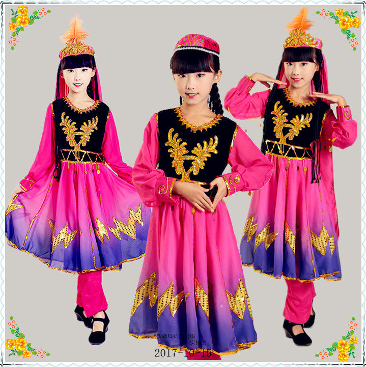 New children's Xinjiang dance costumes young children perform ethnic minority performances to serve girl Uyghur skirts