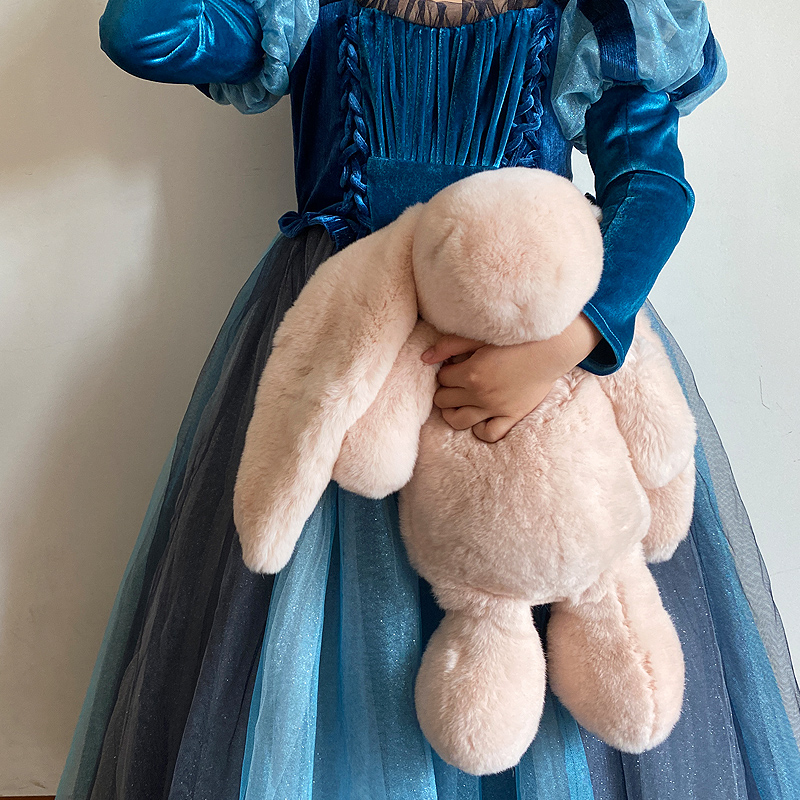 全体レザーレックスウサギの毛皮人形人形かわいいウサギの長い耳本物の毛皮ピンクのウサギのぬいぐるみの仲間