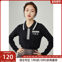 Fan Si Lanen Contrast color lapel wool sweater 2021 Winter New polo collar college sense temperament sweater women
