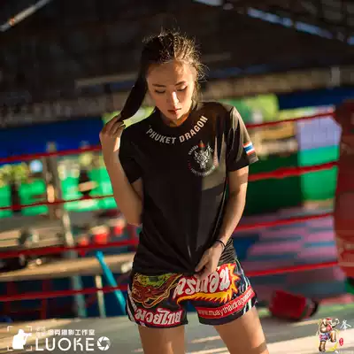 Thailand Dragon muaythai Dragon muay thai black boxing training quick-drying sports men's and women's half short sleeves