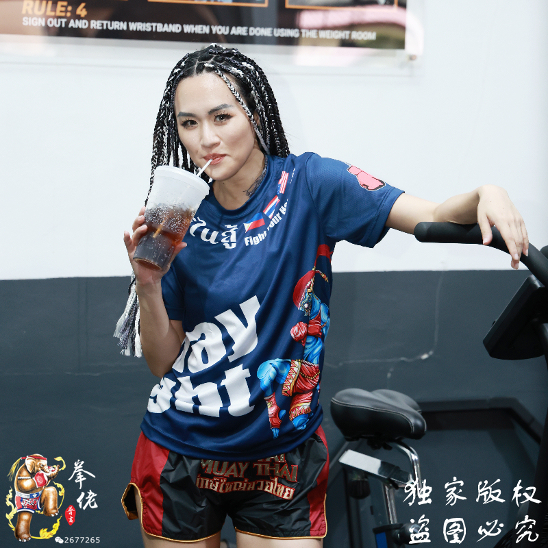 Quick-Drying Fabric, Digital Printing, Yak Yai Muay Thai Gym in Phuket, Thailand, Fighting Short-Sleeve, Unisex Half-Sleeve