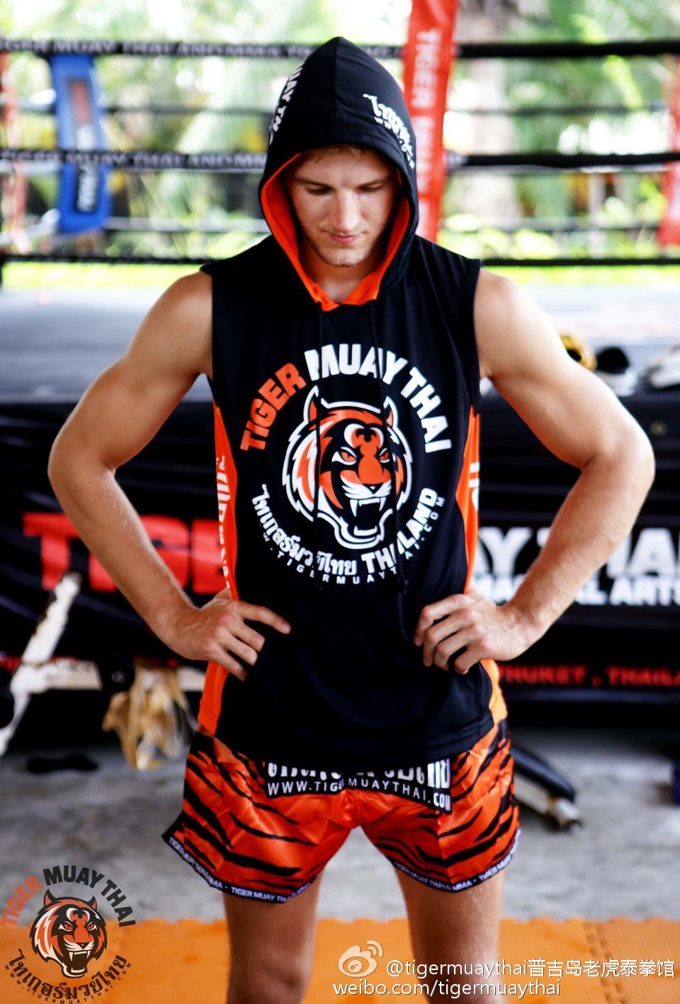 Thai tiger muaythai tiger Muay Black fight training quick-dry men and women sports hooded back