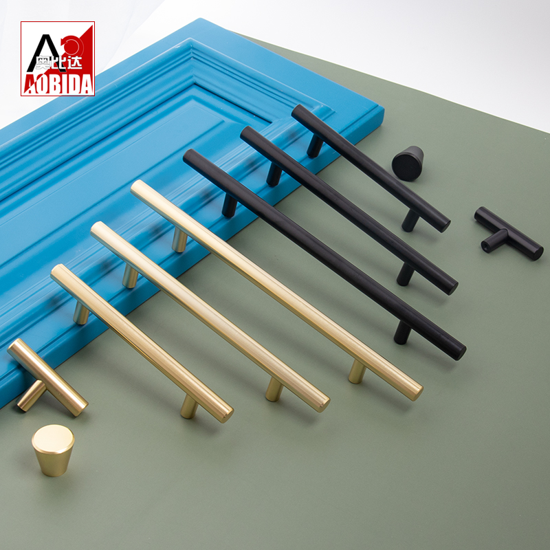 Drawer cabinet black T-shaped handle modern minimalist European wardrobe overall cabinet door golden handle light luxury hardware