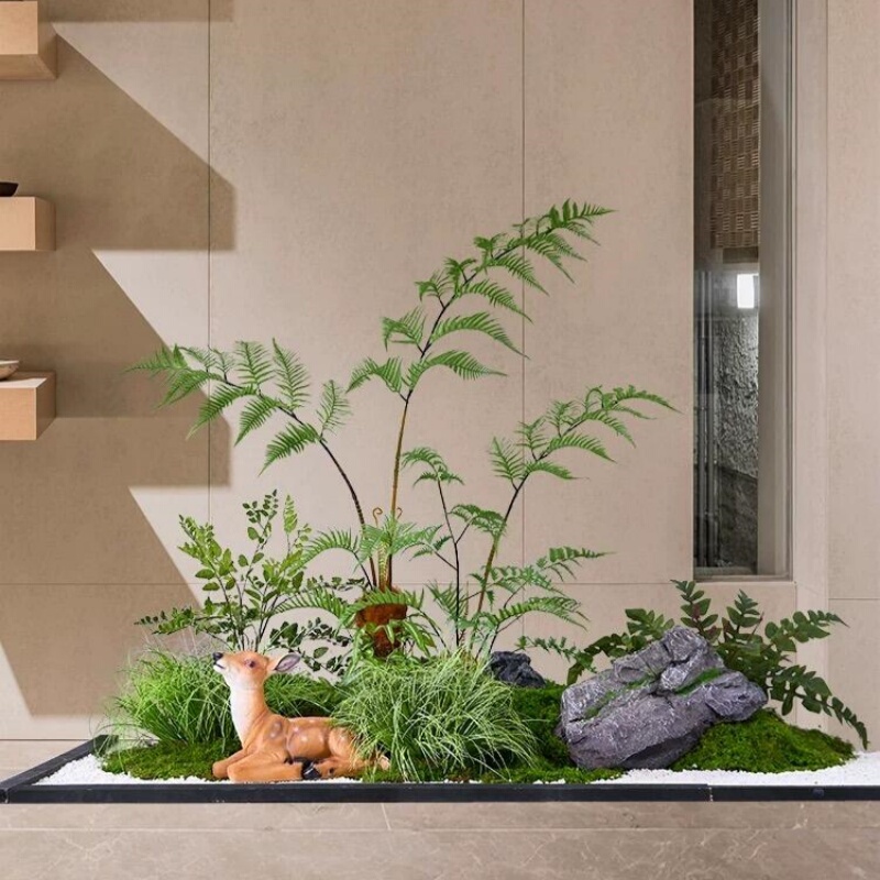 Indoor Landscape Simulated Monkey Fern Decoration Landscaping Fake Green Plant Golden Fern Scenery Ornaments Bionic Micro Landscape Plants