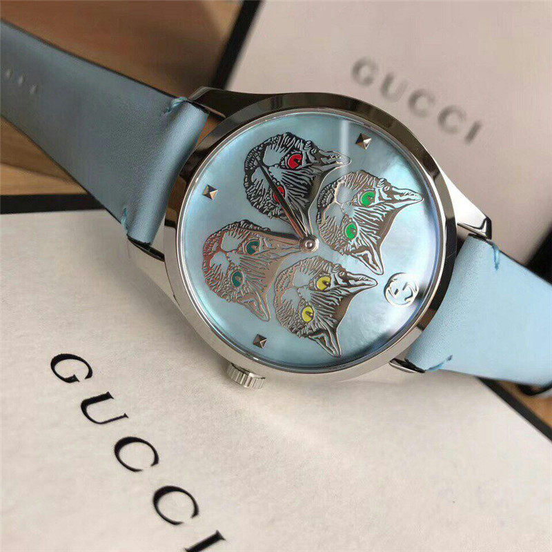 美国代购GUCCI古奇蓝色珍珠贝母表盘女士时 