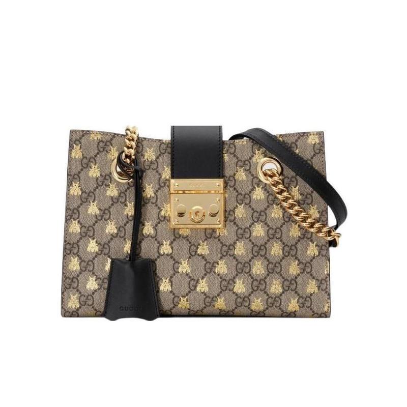 Gucci Women's Shoulder Bag with Lock Design, Internal Open Pocket, Adjustable Shoulder Strap, and Keychain Accessory