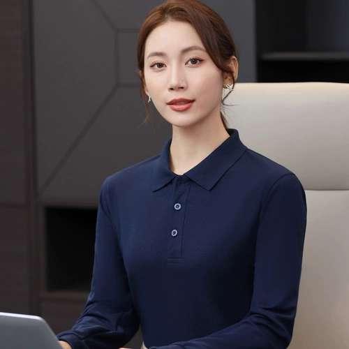 纯色商务t恤长袖粉色Polo衫男女超市母婴店营业员春秋装定制印字