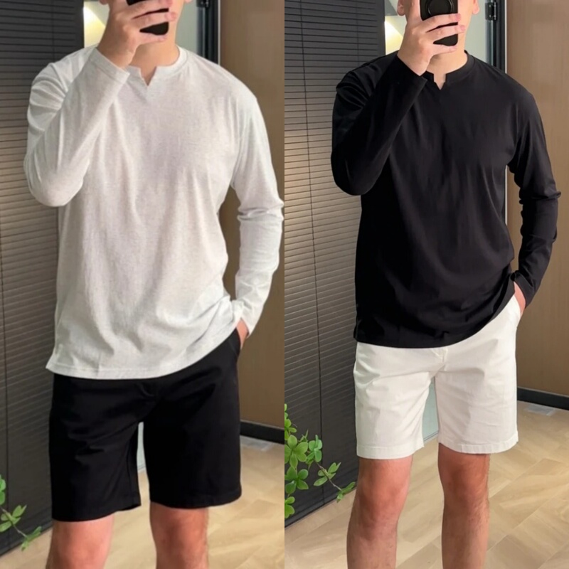 26018 Men's Summer Cloud Yarn Long Sleeve Sun Protection T-Shirt, Simple and Versatile, Cool, Breathable, Loose, Casual Round Neck Top
