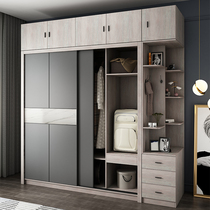 Wardrobe pull door Nordic household assembly bedroom cabinet economy wooden locker light luxury slip door closet