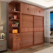 Wardrobe sliding door simple modern bedroom cabinet economy solid wood household overall slip door combination large closet