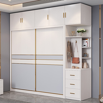 Solid wood multi-layer board push-pull door wardrobe house light luxury modern simple storage cabinet ecological wardrobe