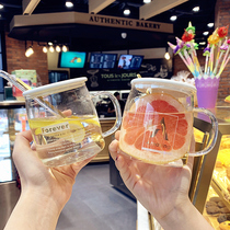 Korean version of fresh and simple creative personality trend with straw glass water cup girls home Forest Office Cup