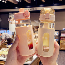 Korean double-layer bounce cover heat-resistant glass male Lady simple anti-hot tea cup student portable plastic glass cup