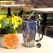 Korean creative four seasons scenery mug office with lid spoon large capacity ceramic cup female student drinking cup