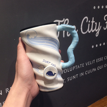 Marine animal fresh ceramic cup personality adult with lid spoon mug office large capacity drinking cup
