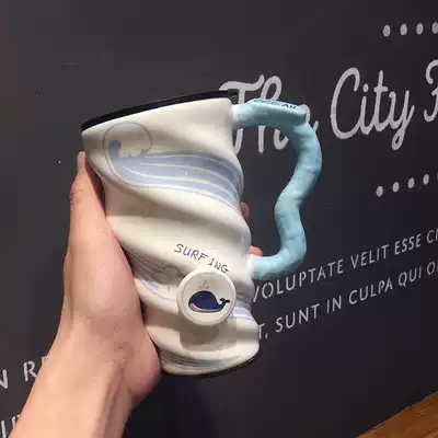 Marine animal fresh ceramic cup Personality adult with lid with spoon mug Office large capacity drinking cup