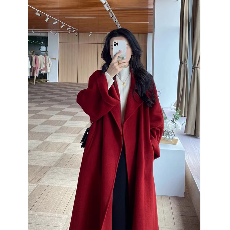 The Sicilian red double-sided cashmere, the female autumn and winter Korean teas and the high level of the wool coat-Taobao
