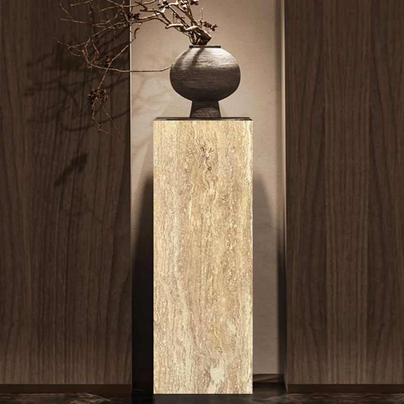 Vintage Wabi-Sabi Style Beige Travertine Stone Slab Entrance Base Display Stand Column Square Showcase Display Ornament Flower Stand Vintage Wabi-Sabi Style Beige Travertine Stone Slab Entrance Base Display Stand Column Square Showcase Display Ornament Flower Stand