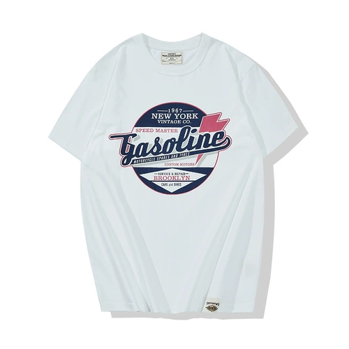 Ретро летняя футболка с коротким рукавом подходит для мужчин и женщин с круглым воротником, в американском стиле