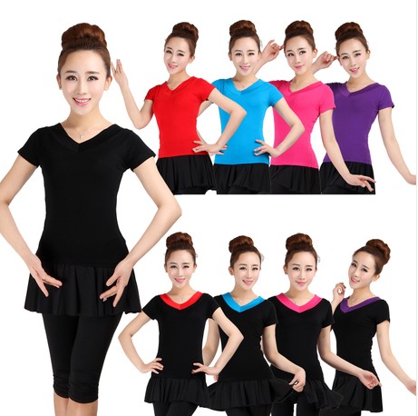 Double V-neck short-sleeved top Square dance suit Modal top Dance suit Yoga suit Fitness dance practice suit